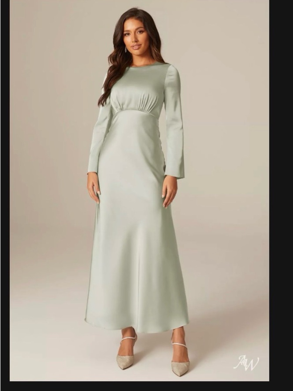 Satin Long Sleeve Maxi Dress in Sage